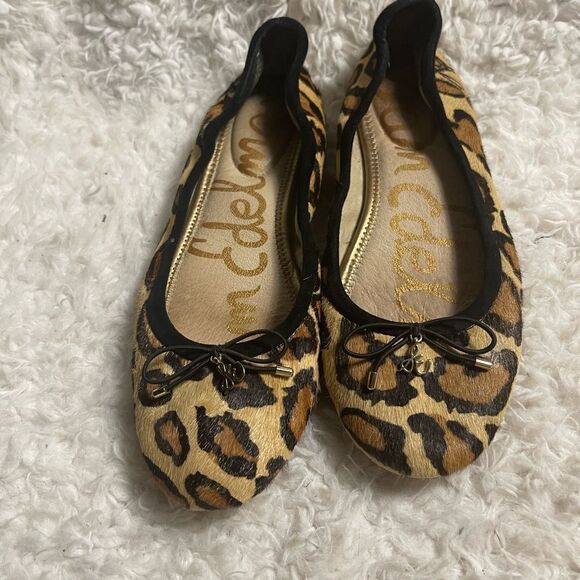 Sam Edelman leather calf hair Leopard print slip on Ballerina Flats SZ 7 - Picture 1 of 9